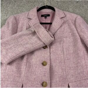 Talbots Pink Wool Tweed Blazer Jacket Womens Size 10 Peplum Pleated Button Front